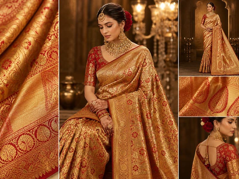 Crimson Banarasi heirloom saree — Saavi Trendcape