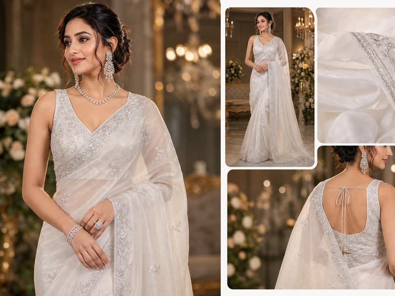 Champagne linen formal saree — Saavi Trendcape