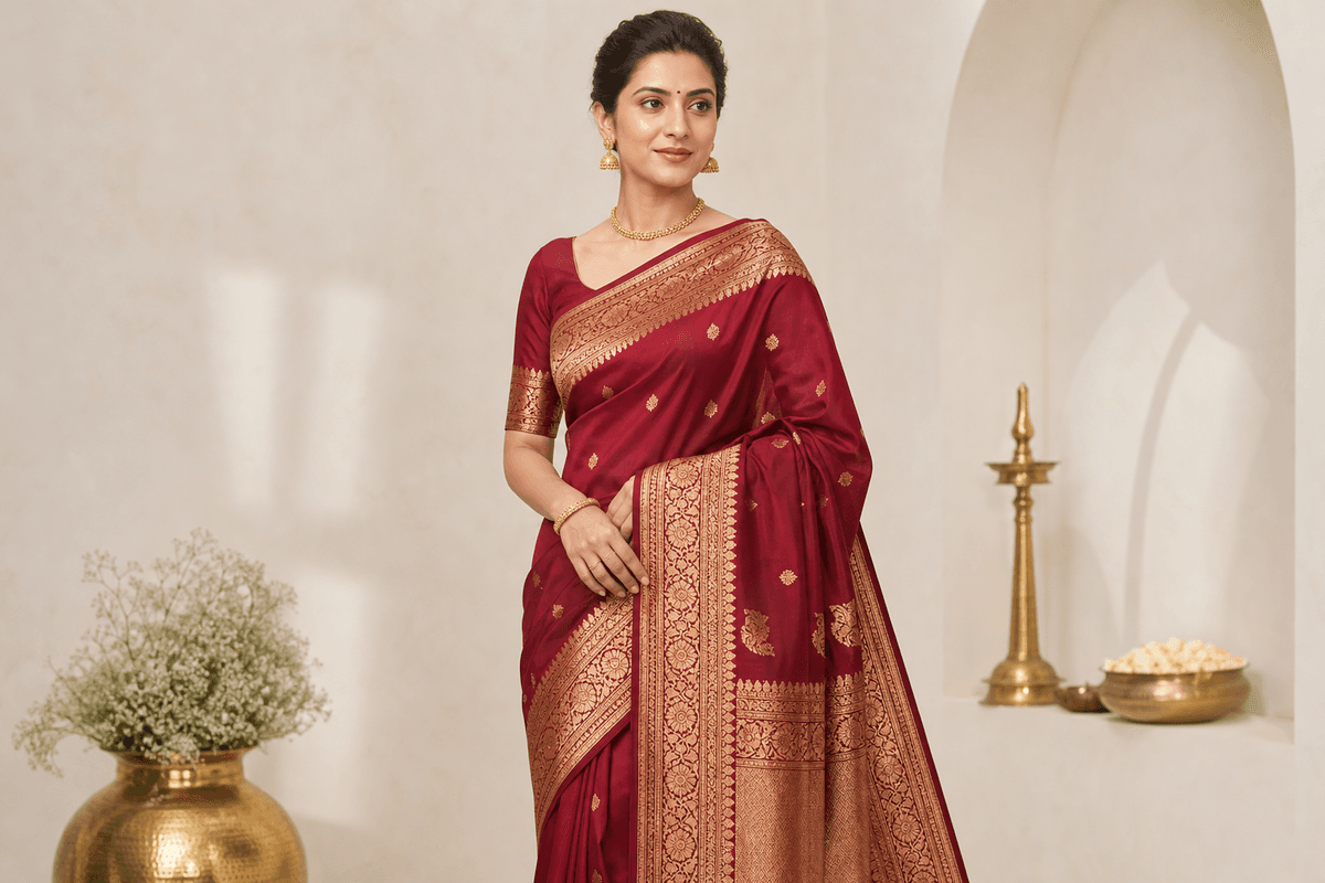 Kanjivaram Gold Zari Silk Saree — Saavi Trendcape