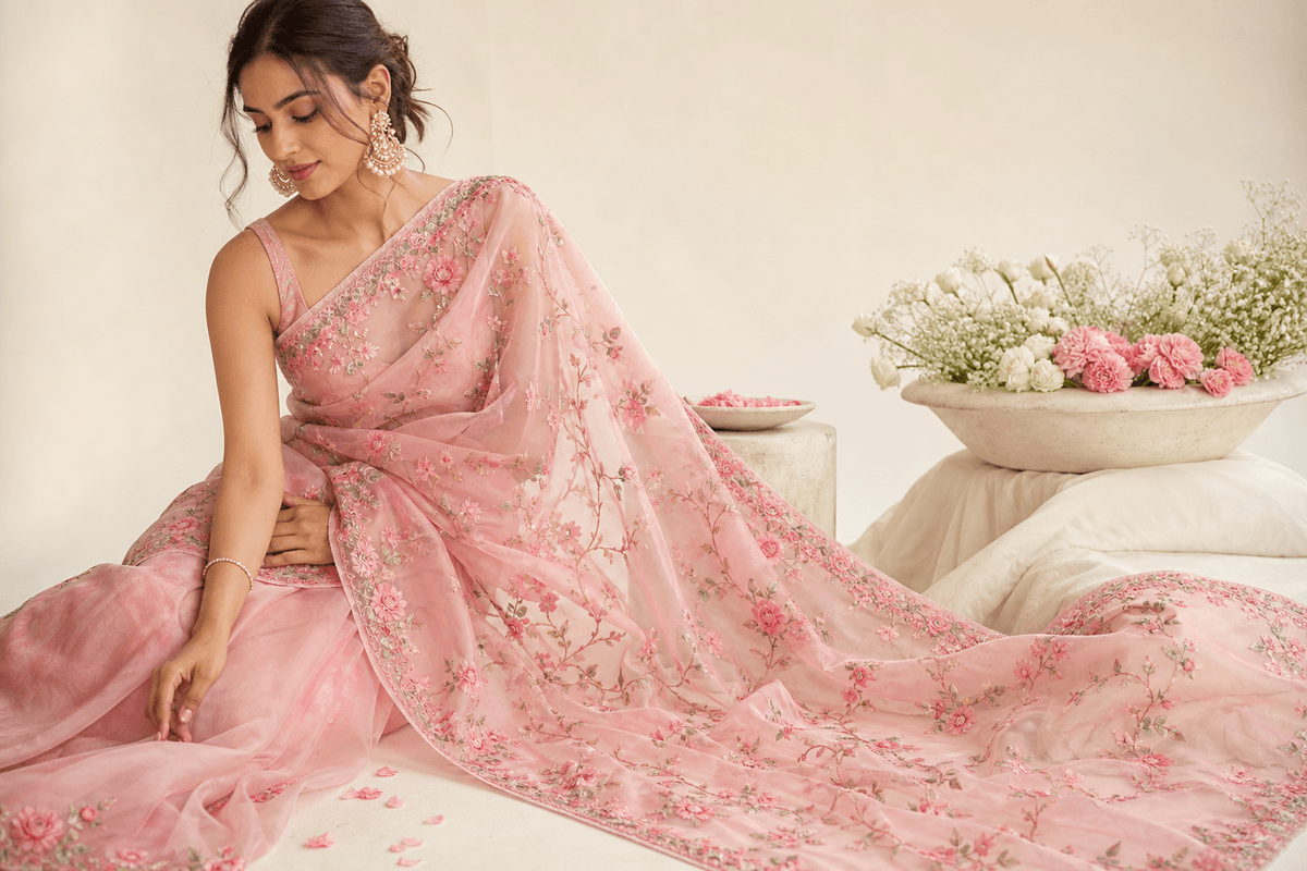 Sage Georgette Floral Saree — Saavi Trendcape